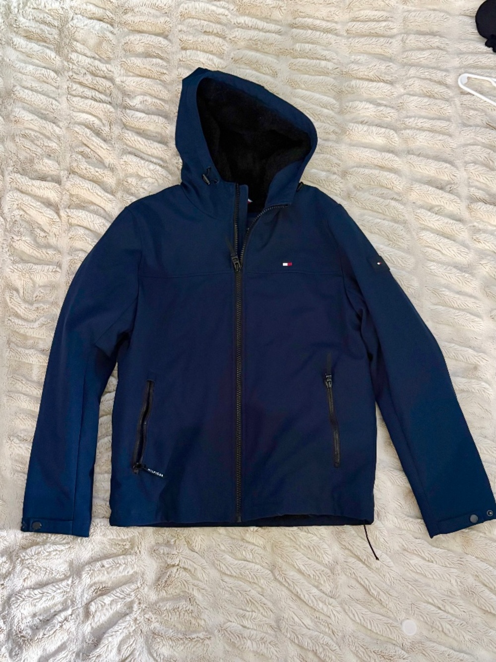Tommy Hilfiger Men's Performance Softshell Hooded Jacket - Navy Blue size adult